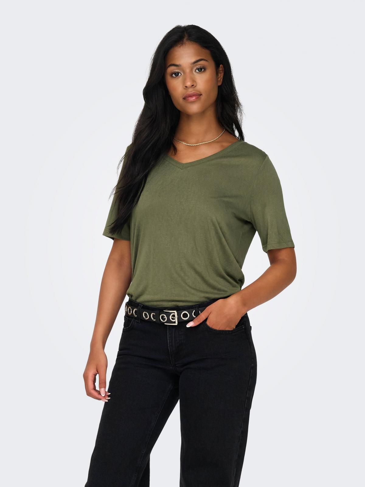 온리 데일리 베이직 브이넥 반팔 티셔츠 15257390_4263 GREEN / KALAMATA - 상세 이미지 2