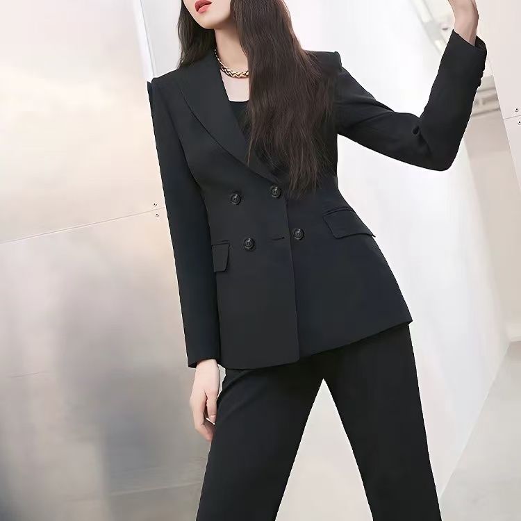 봄 가을 여성 블랙 포멀 정장 자켓 팬츠 세트 - 상세 이미지 2