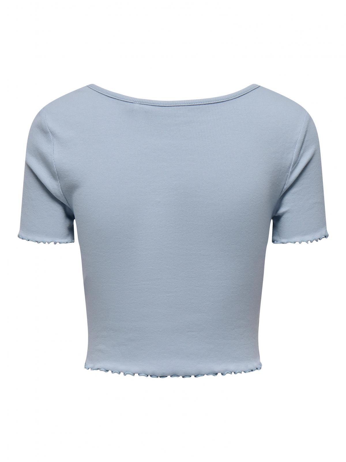 온리 브이넥 셔링 크롭 반팔 티셔츠 15311919_3013 BLUE / SOFT CHAMBRAY - 상세 이미지 5
