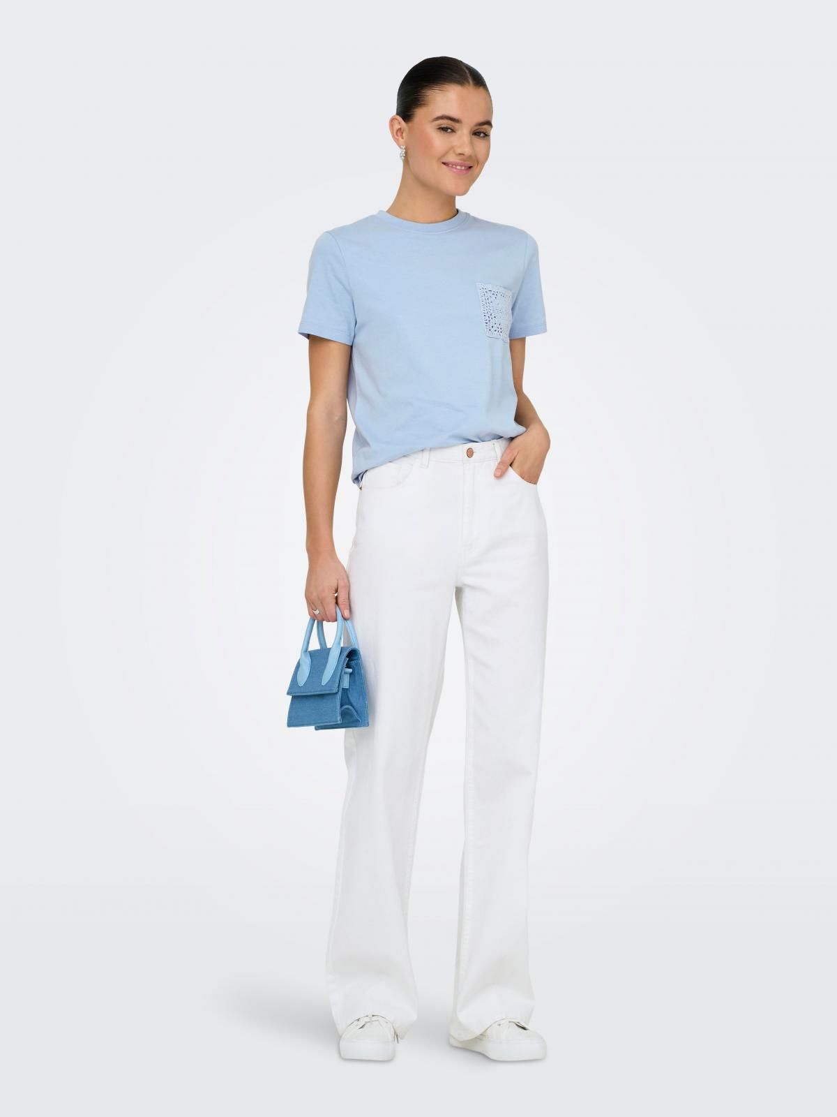 제이디와이 레이스 디테일 라운드넥 반팔 티셔츠 15322073_3013 BLUE / SOFT CHAMBRAY - 상세 이미지 5