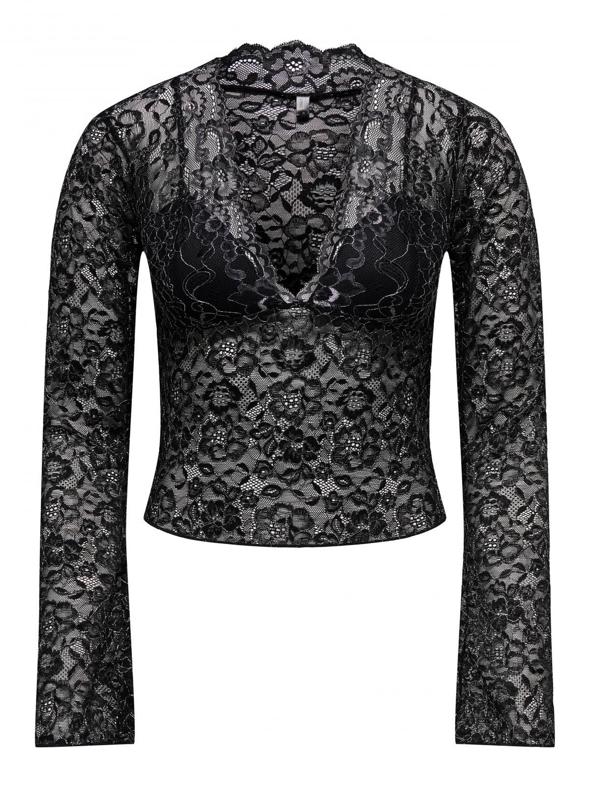 온리 글리터 레이스 브이넥 시스루 긴팔 탑 15358347_2161_1222112 BLACK / BLACK - 상세 이미지 3