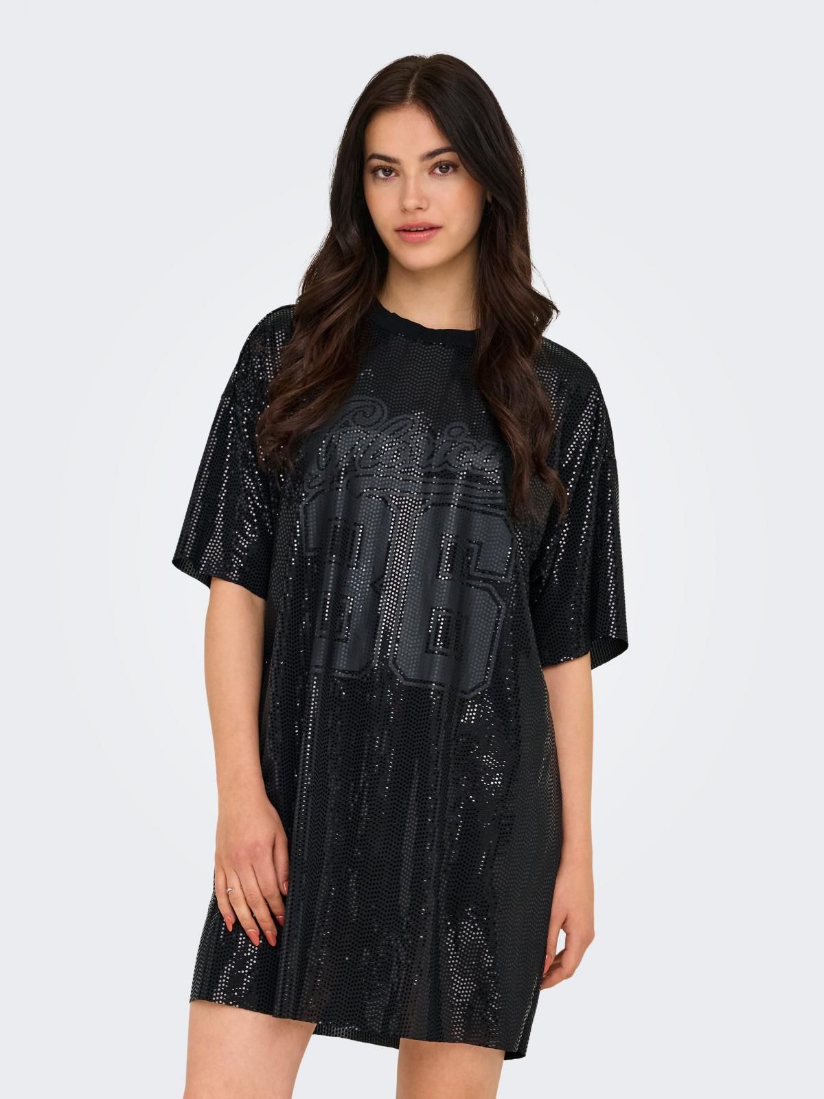 온리 글리터 반팔 미니 원피스 라운드넥 15356824_2161_1220192 BLACK / BLACK - 상품 이미지