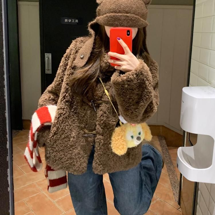 여성 겨울 뽀글이 덤블 양털 점퍼 아우터 코트 브라운 숏자켓 캐주얼 데일리룩 따뜻한 보온성 - 상세 이미지 2