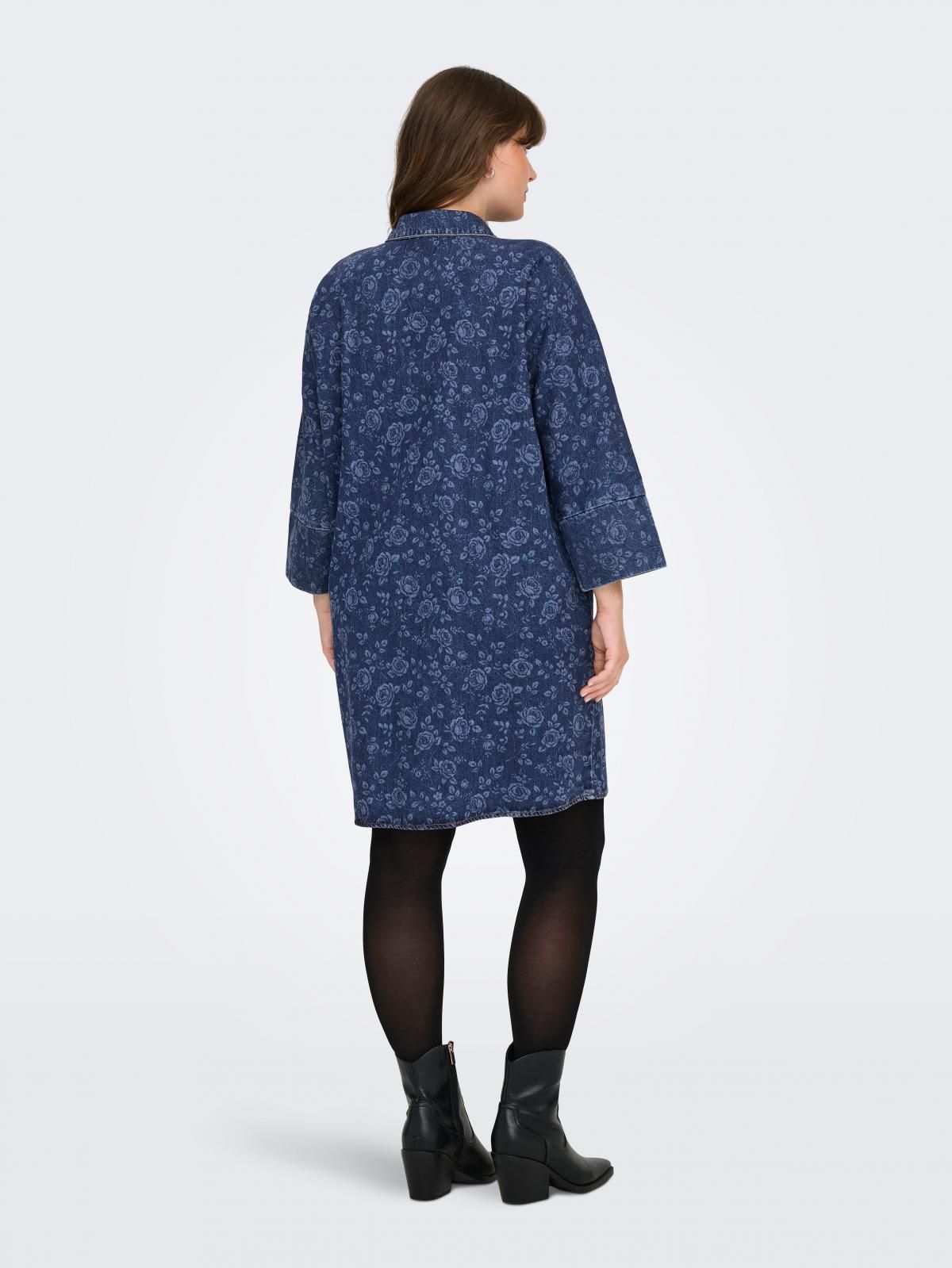 온리 데님 플라워 셔츠칼라 미니 원피스 15354925_2115_1208769 BLUE / MEDIUM BLUE DENIM - 상세 이미지 3