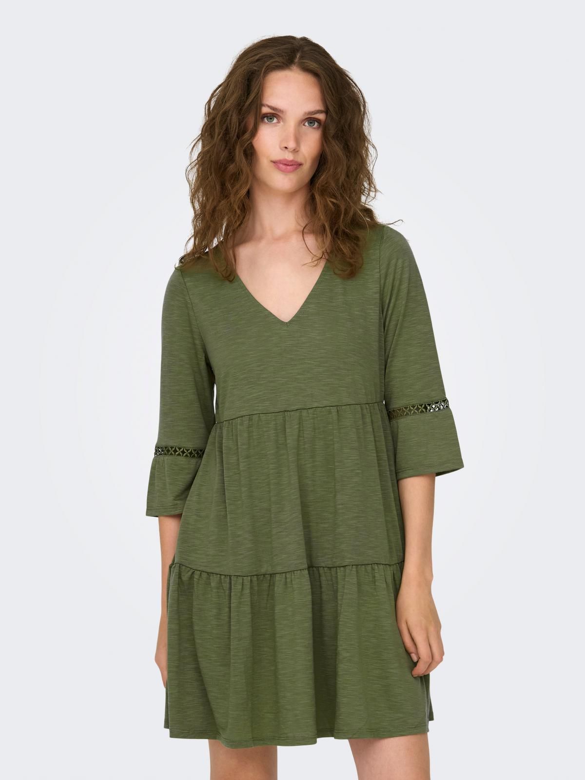 제이디와이 루즈핏 브이넥 레이스 미니 원피스 15286081_1899 BROWN / DUSKY GREEN - 상품 이미지