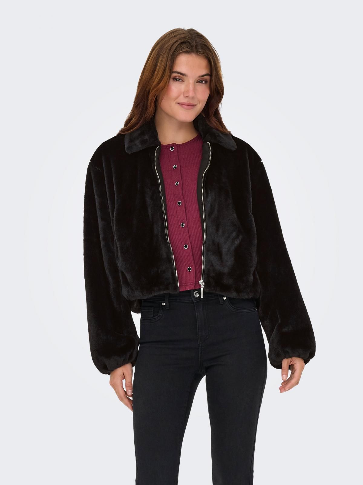 온리 테크니컬 페이크퍼 집업 숏코트 15348987_2161 BLACK / BLACK - 상품 이미지