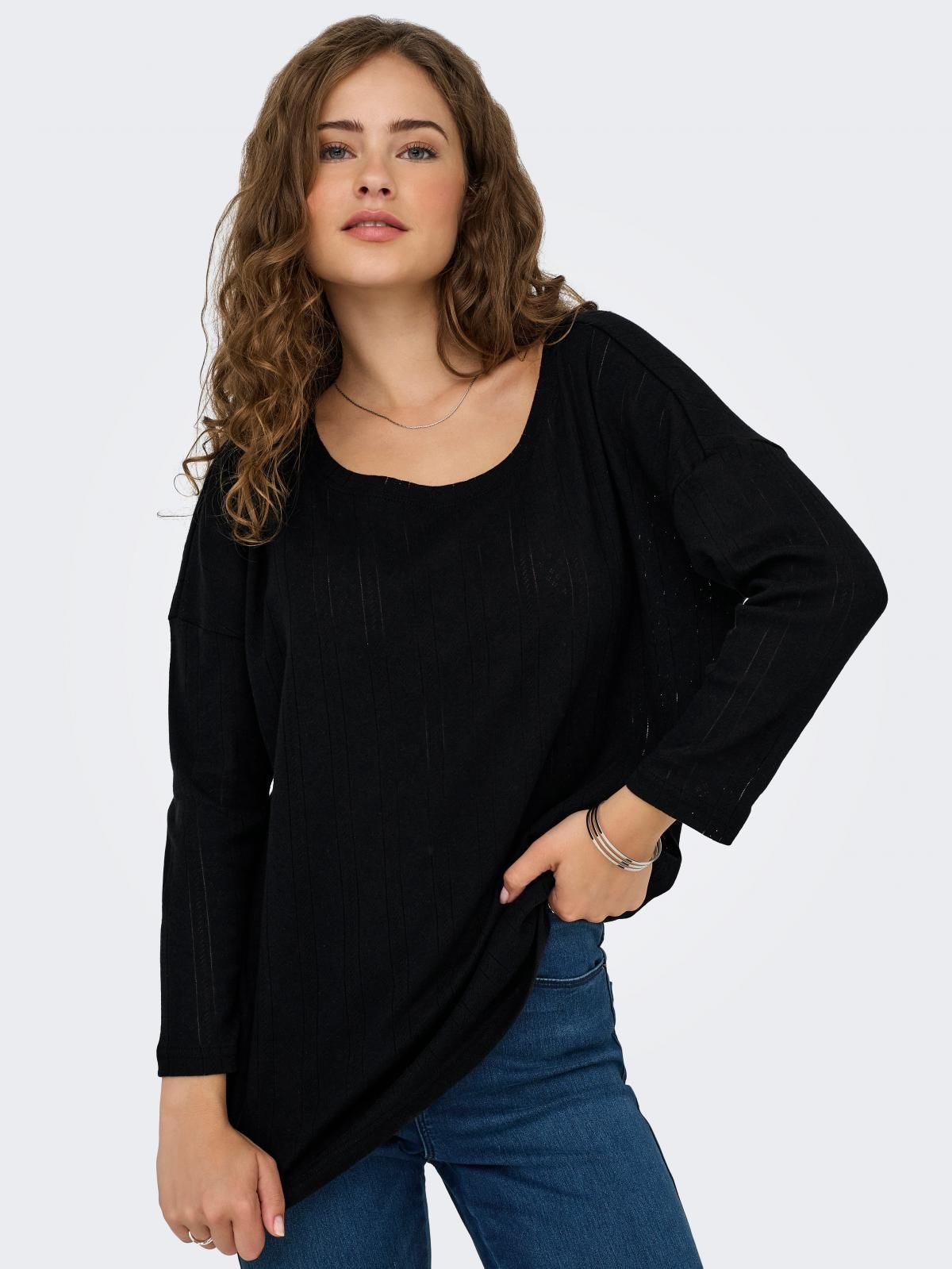 온리 베이직 소프트 저지 긴팔 티셔츠 15367602_2161 BLACK / BLACK 이미지 6