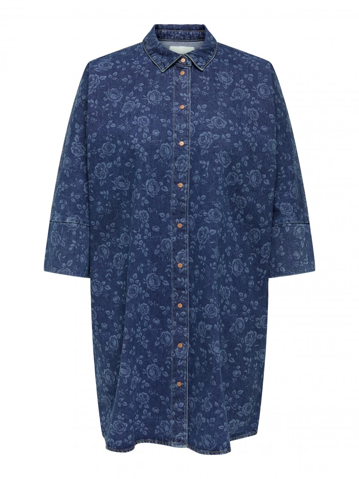 온리 데님 플라워 셔츠칼라 미니 원피스 15354925_2115_1208769 BLUE / MEDIUM BLUE DENIM - 상세 이미지 4