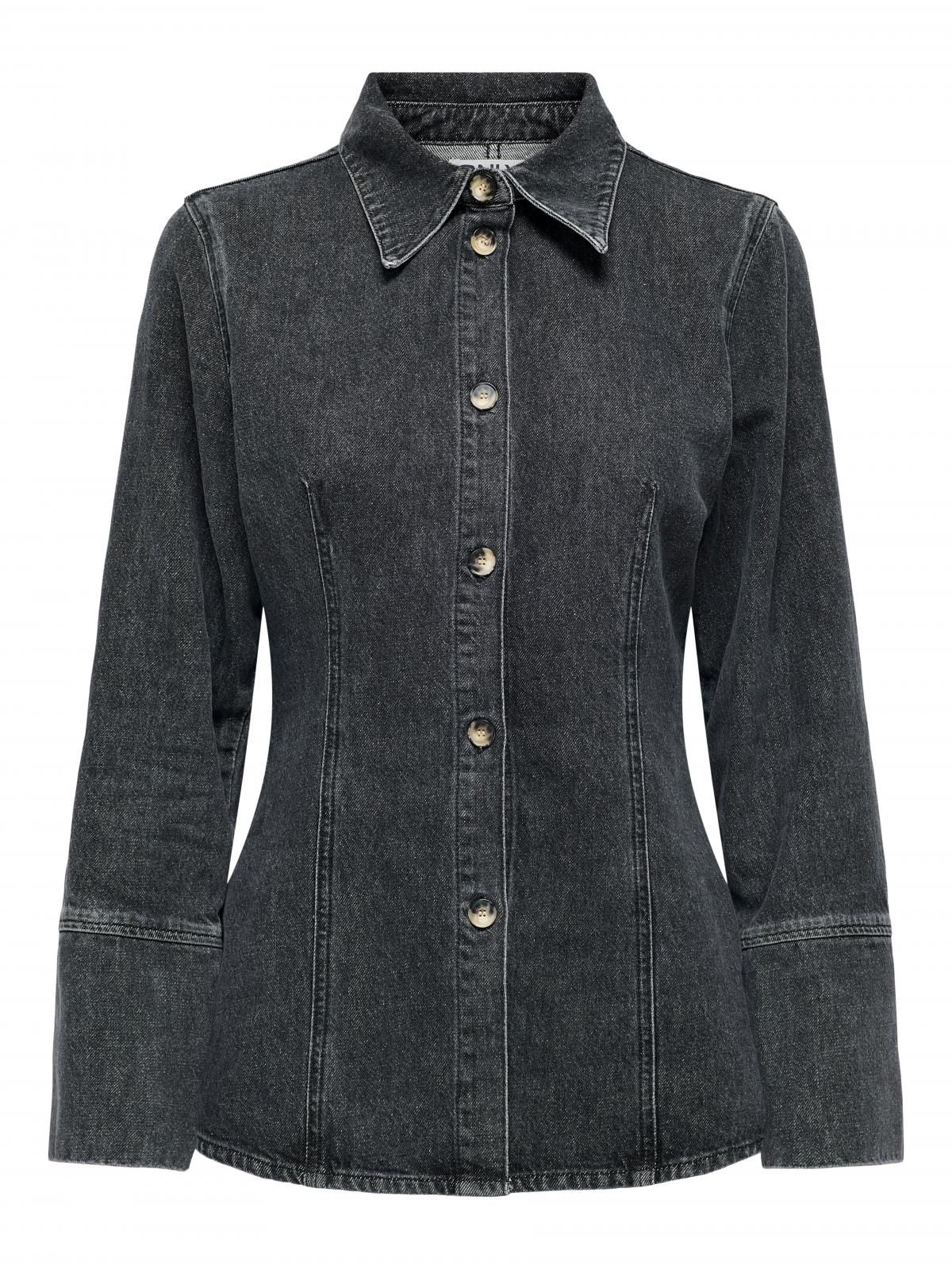 온리 슬림핏 데님 긴팔 셔츠 15340935_8183 BLACK / WASHED BLACK - 상세 이미지 3