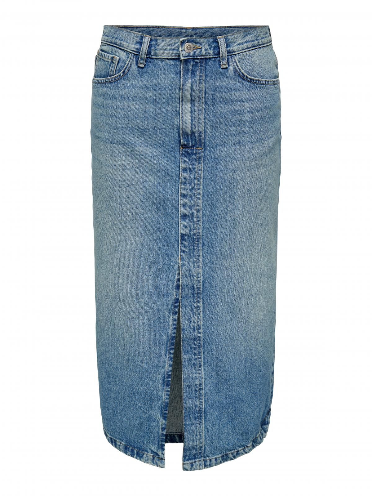 온리 미드워시 데님 미디 스커트 슬릿 캐주얼 15326839_2115 BLUE / MEDIUM BLUE DENIM - 상세 이미지 3