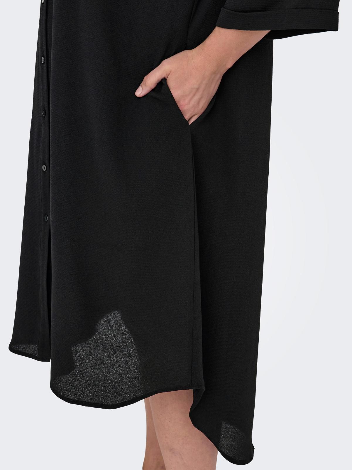 온리 빅사이즈 브이넥 버튼 롱 원피스 15356459_2161 BLACK / BLACK 이미지 7