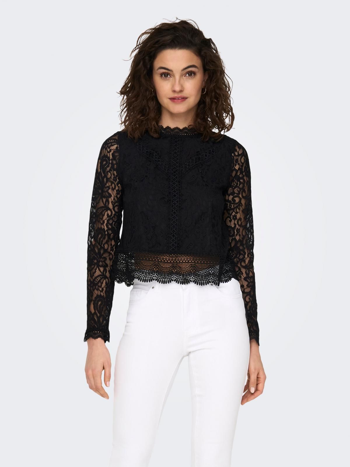 온리 레이스 라운드넥 긴팔 블라우스 15276400_2161 BLACK / BLACK - 상세 이미지 2