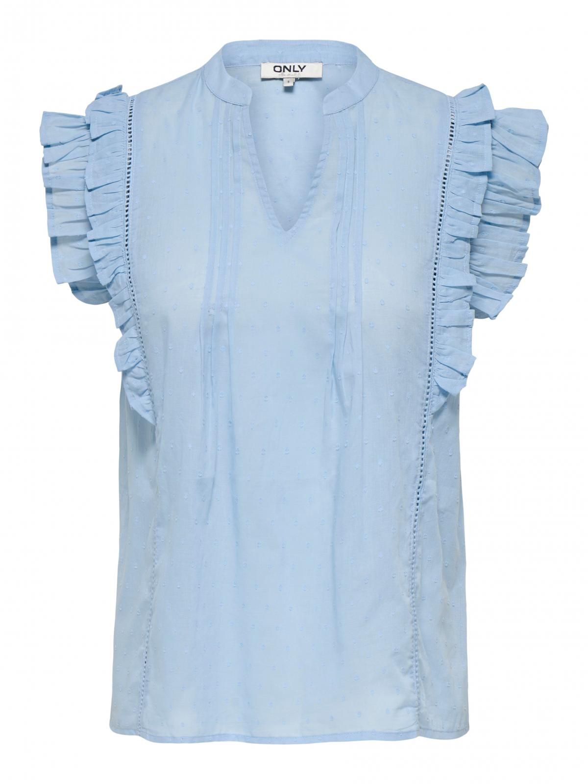 온리 러플 브이넥 민소매 블라우스 15365888_3013 BLUE / SOFT CHAMBRAY - 상세 이미지 3