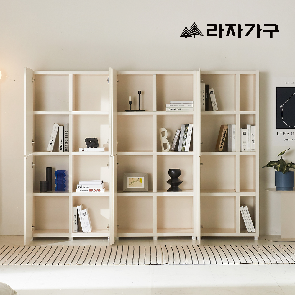 라자가구 레이 4단 600 수납 책장 거울 2도어 서재 거실 다용도 모듈 수납장