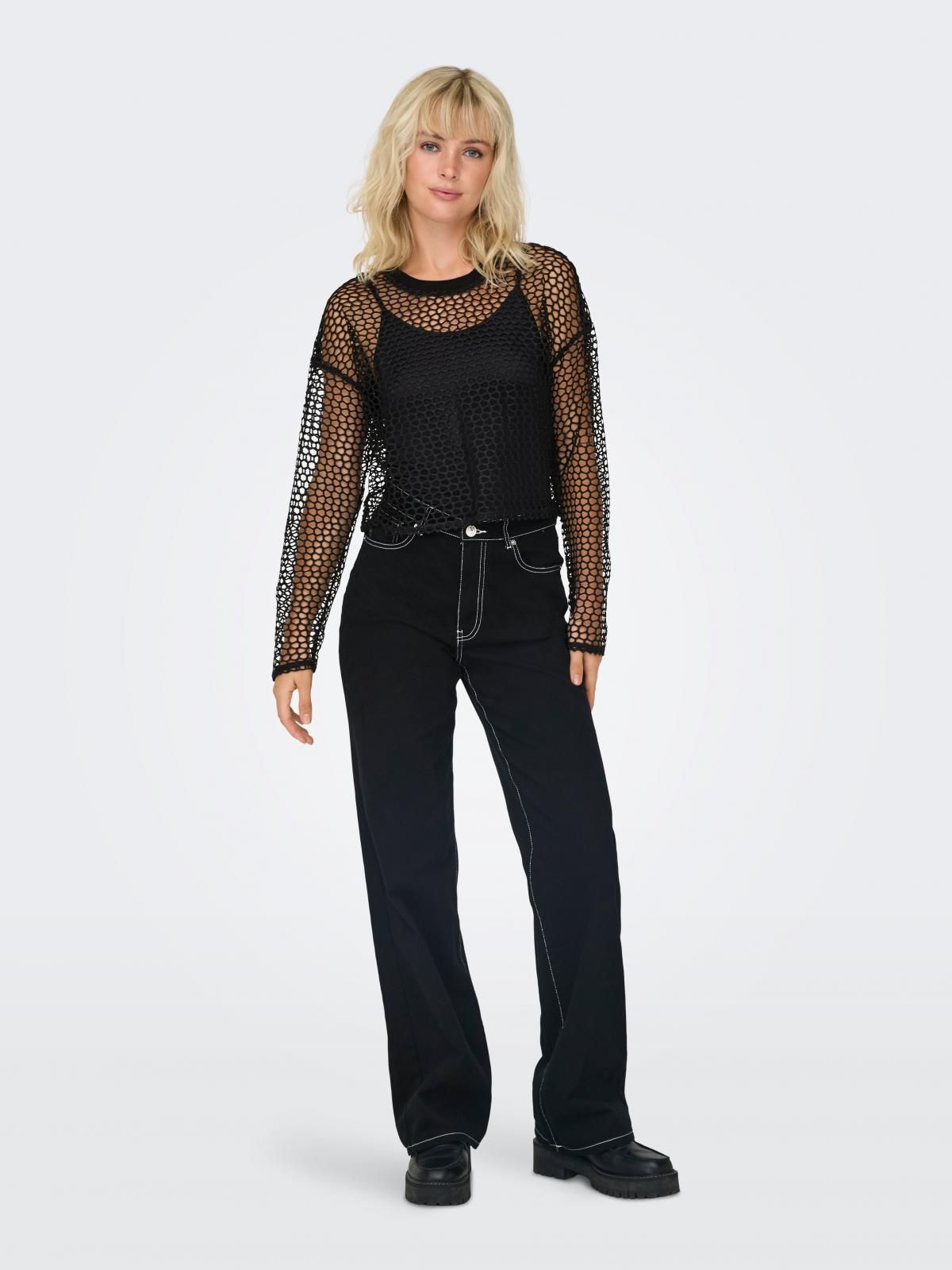 온리 글리터 크롭 시스루 롱슬리브 탑 15333607_2161_1161355 BLACK / BLACK - 상세 이미지 5