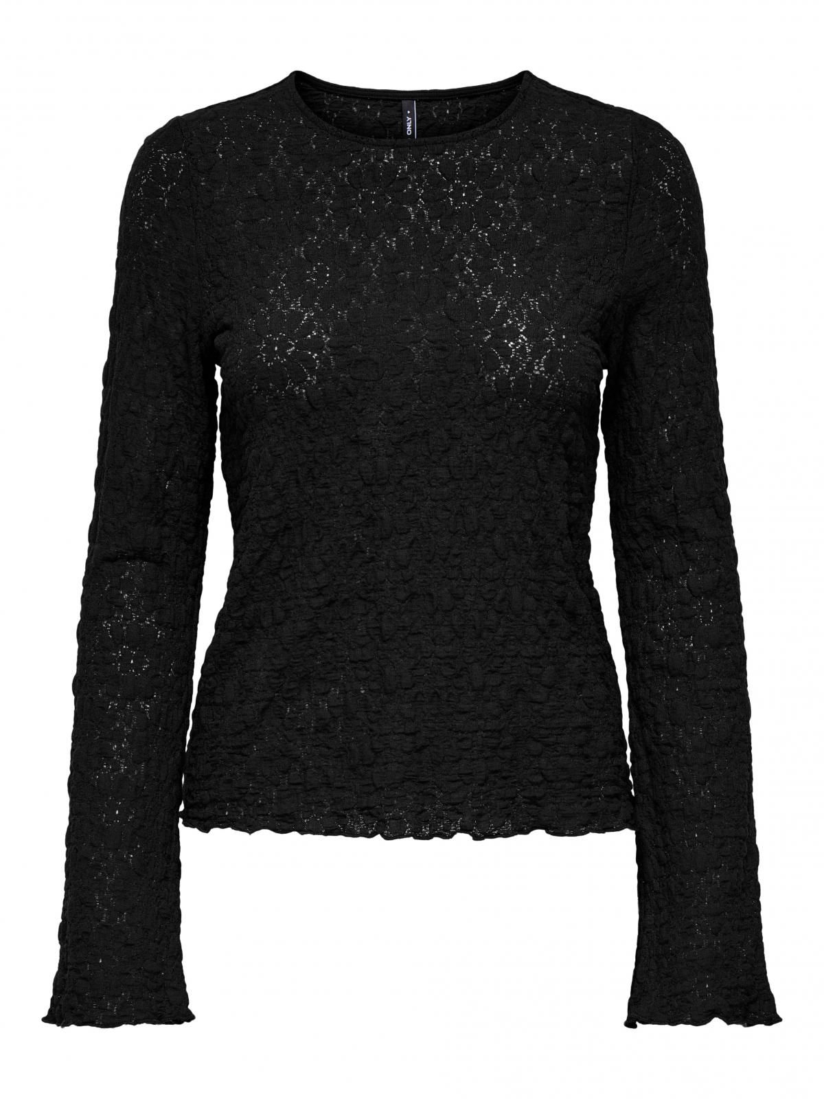 온리 레이스 디테일 라운드넥 긴팔 탑 15364743_2161 BLACK / BLACK - 상세 이미지 3