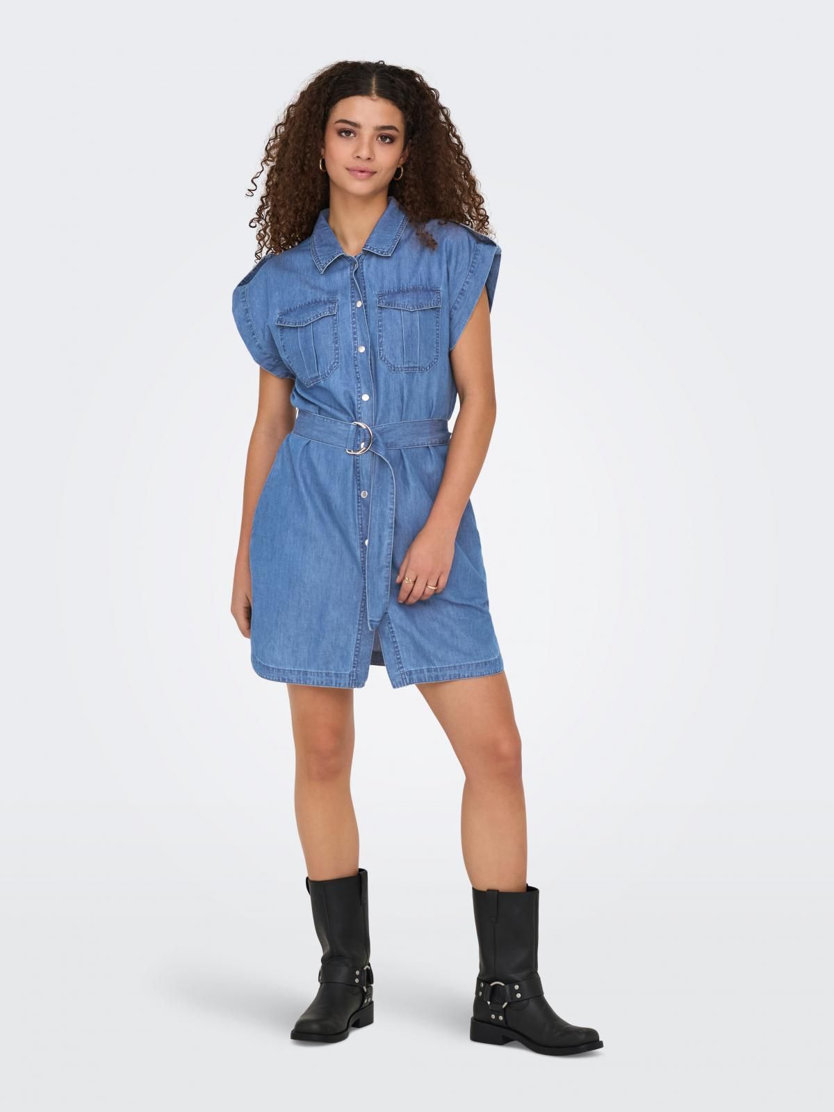 온리 트렌디 데님 벨티드 미니 원피스 15344267_2115 BLUE / MEDIUM BLUE DENIM - 상세 이미지 5