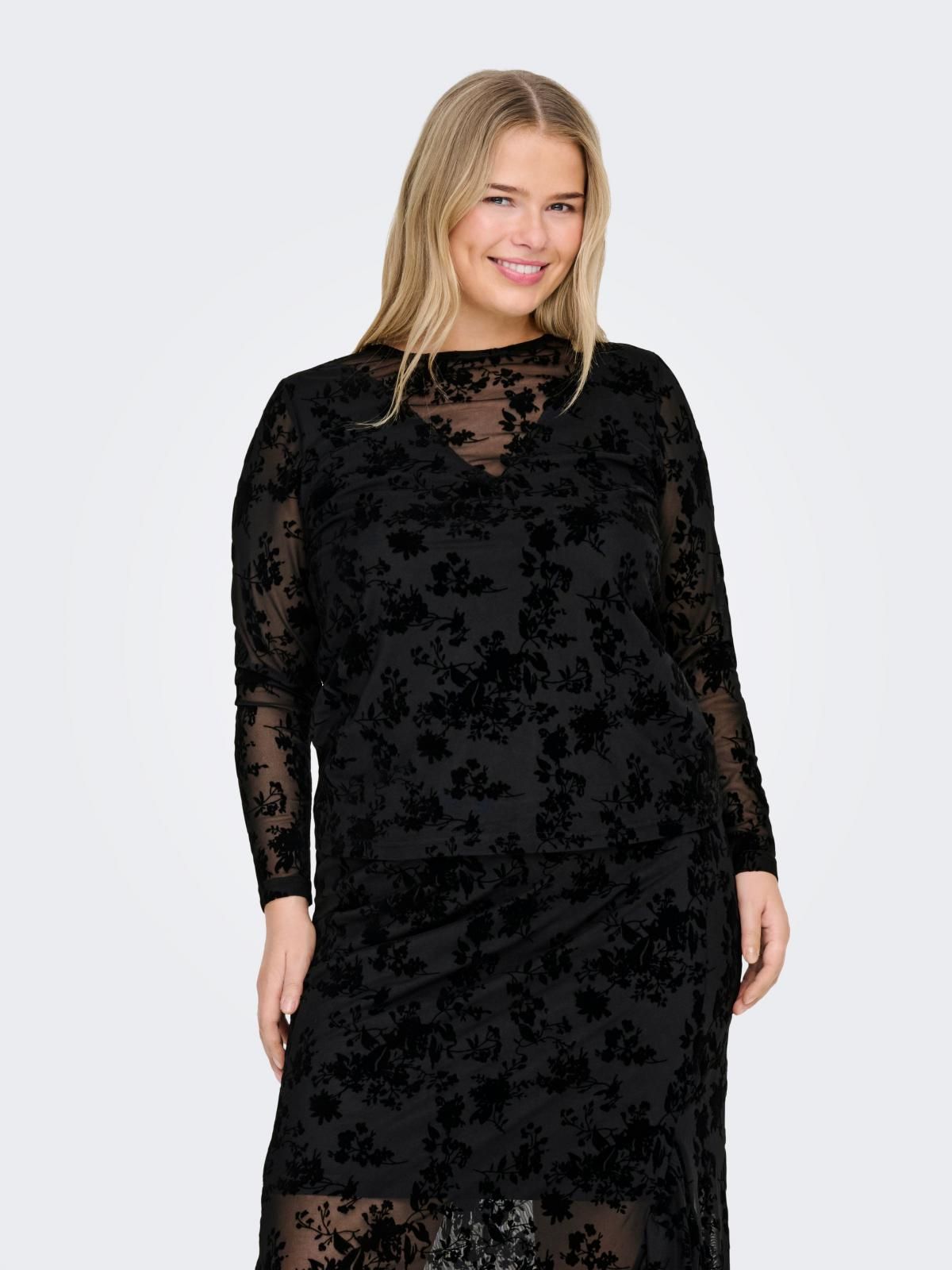 온리 플라워 벨벳 자카드 메쉬 블라우스 15363799_2161 BLACK / BLACK - 상품 이미지