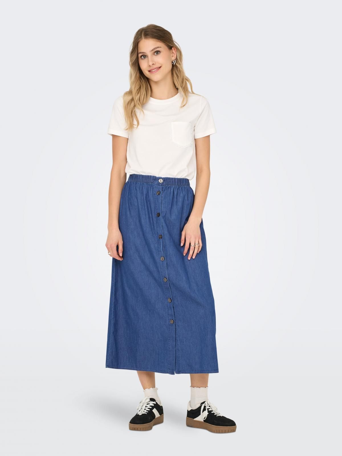 온리 데님 버튼 롱스커트 밴딩 15348894_2115 BLUE / MEDIUM BLUE DENIM - 상세 이미지 5
