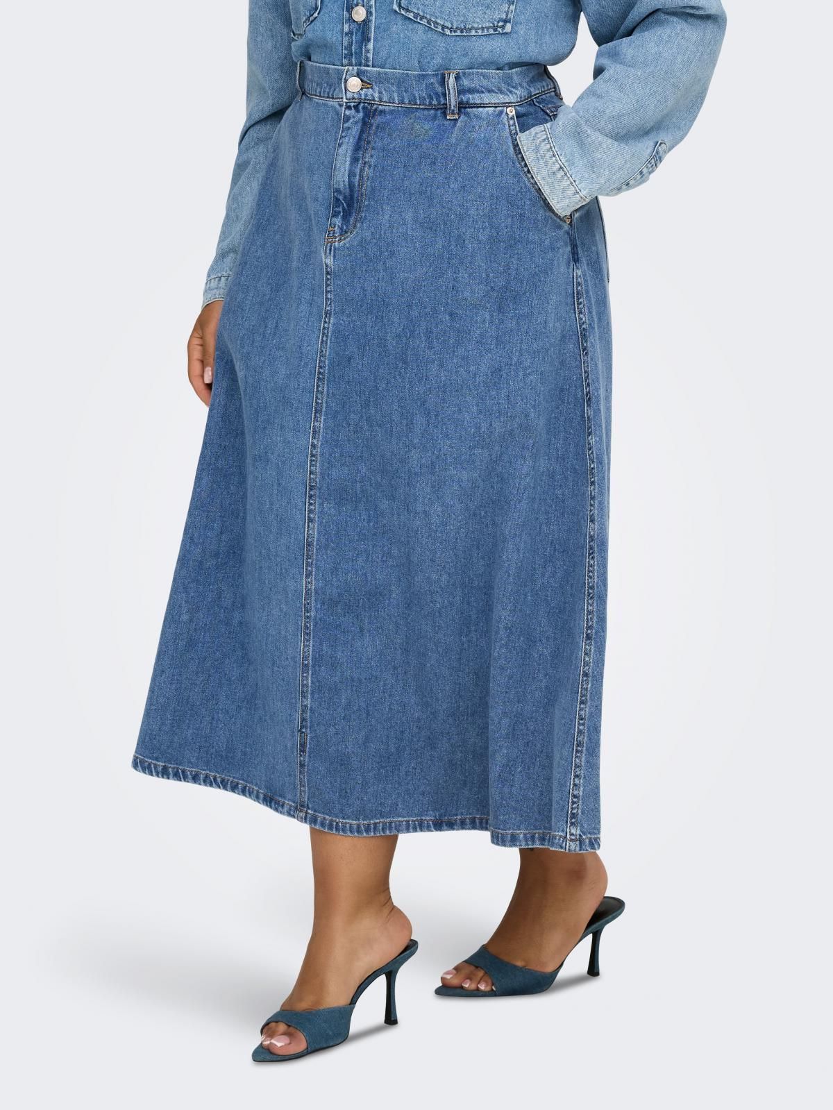 온리 빅사이즈 데님 미디 스커트 벨트루프 15324797_2115 BLUE / MEDIUM BLUE DENIM - 상품 이미지