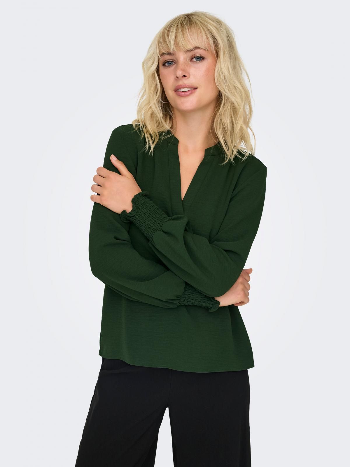 온리 테크니컬 볼륨소매 브이넥 블라우스 15284309_1717 GREEN / DUFFEL BAG - 상품 이미지