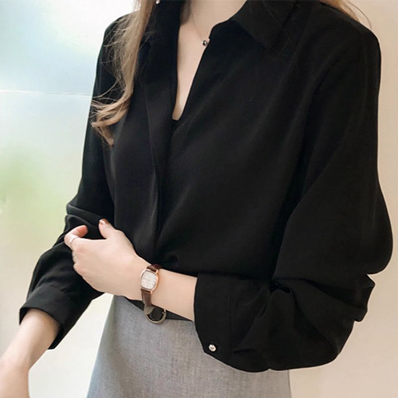 여성 베이직 셔츠 남방 기본 쉬폰 블라우스 카라정장 - 상세 이미지 4