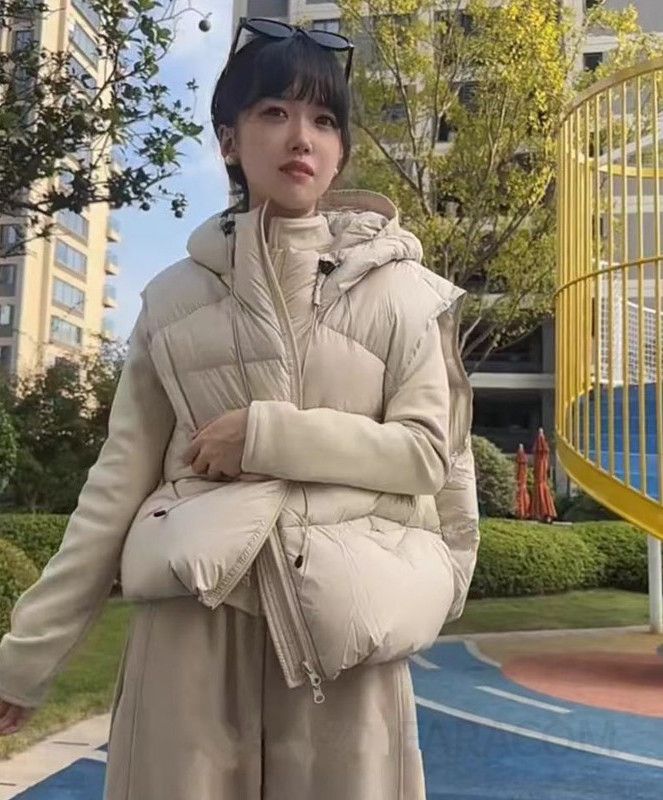 여성 오버핏 루즈핏 심리스 후드 집업 경량 패딩 조끼 데일리 아우터 베스트 캐주얼 코디 오피스룩 가을 겨울 - 상세 이미지 4