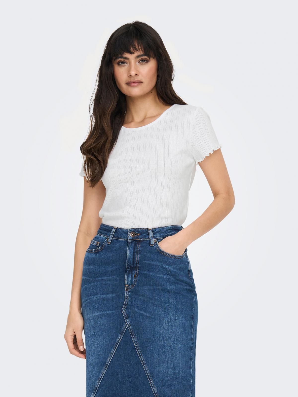 온리 베이직 코튼 라운드넥 반팔 티셔츠 15256154_2206 WHITE / WHITE - 상품 이미지