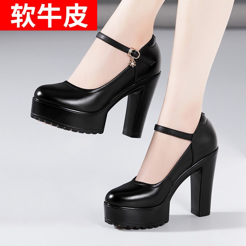12cm 스트랩 단화 소가죽 구두 빅사이즈 펌프스 - 상세 이미지 2
