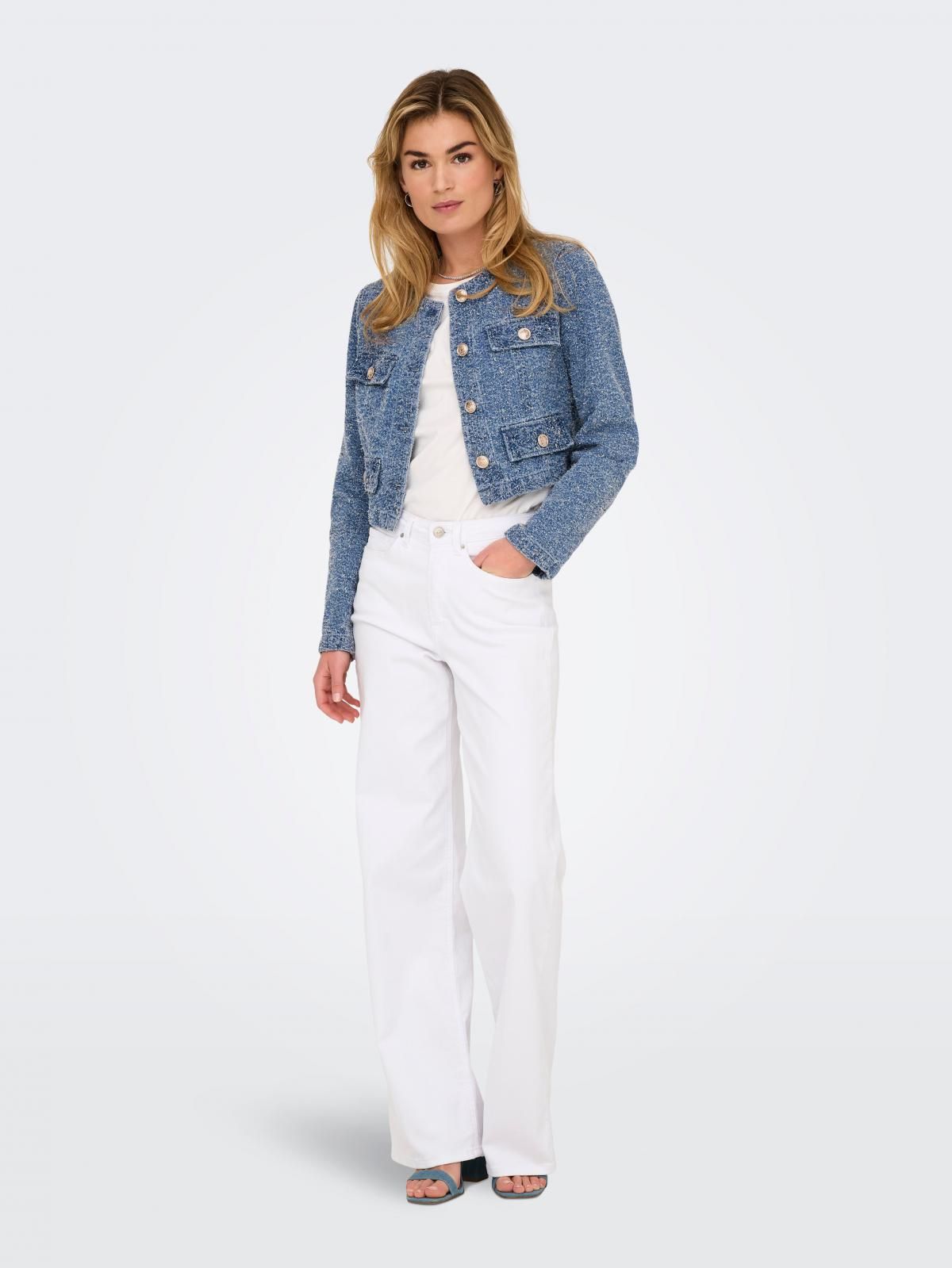 온리 트렌디 크롭 데님 재킷 15338586_2115 BLUE / MEDIUM BLUE DENIM - 상세 이미지 5