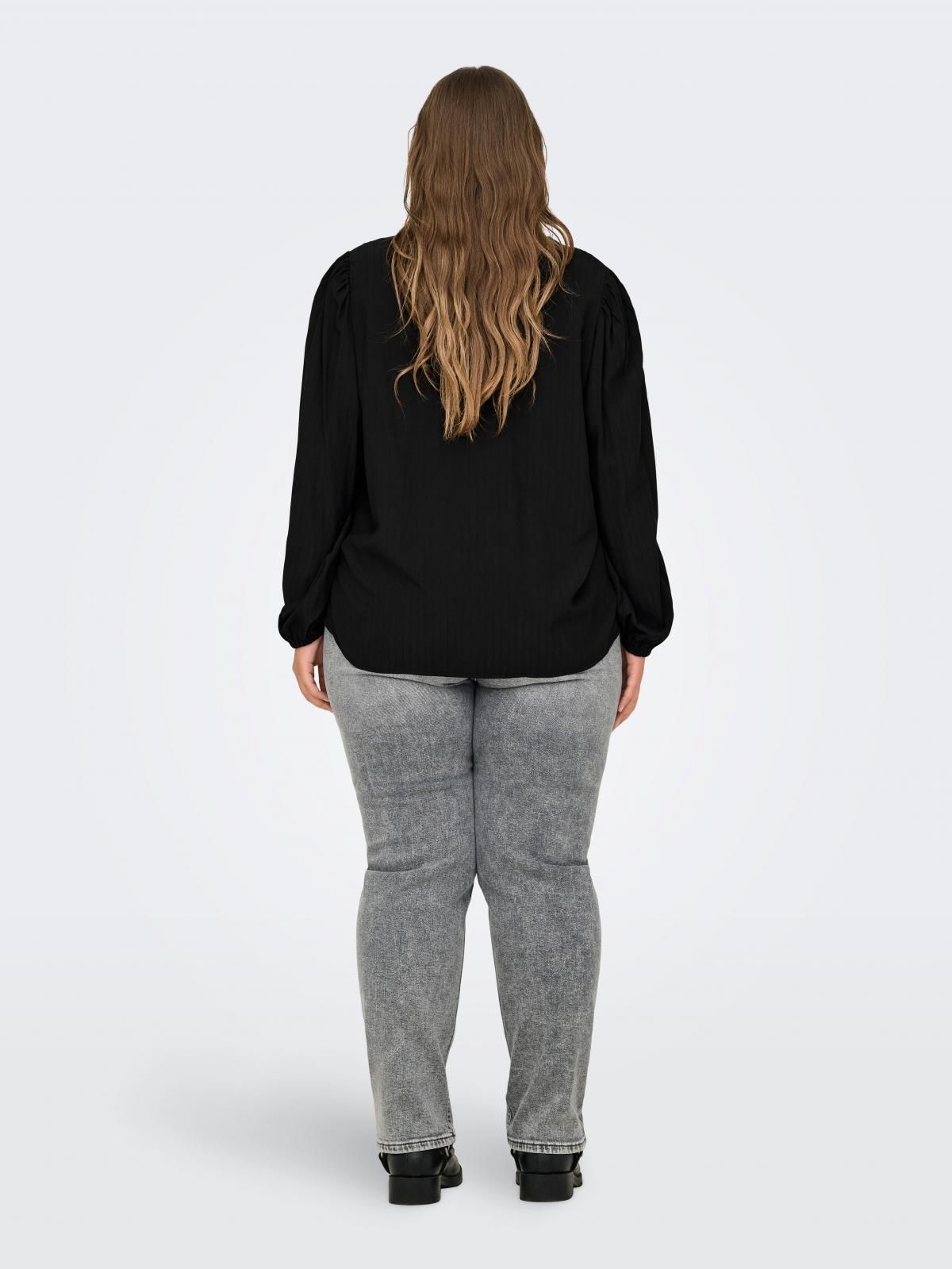 온리 페미닌 브이넥 퍼프소매 블라우스 15328989_2161 BLACK / BLACK - 상세 이미지 2