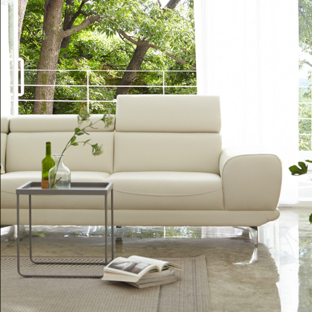 까사홈 아모스 이태리 천연 통가죽 아이보리 3인+카우치 소파