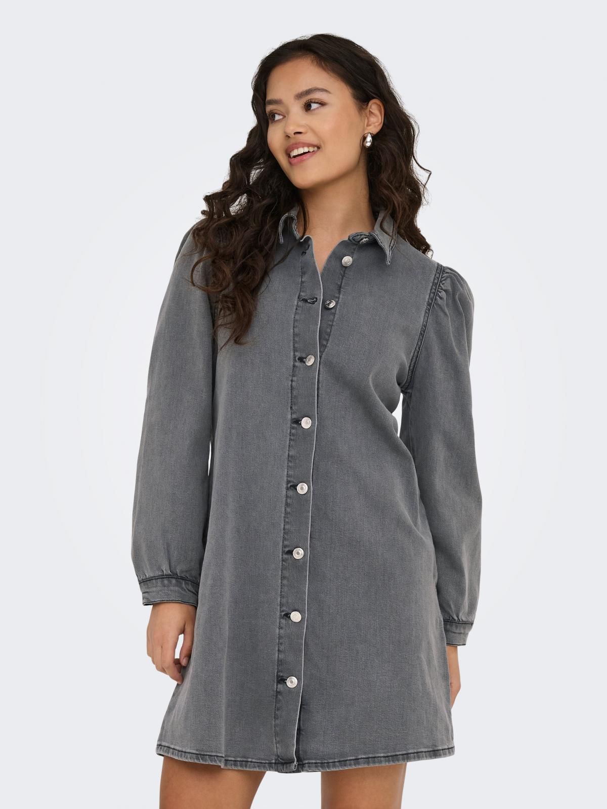 온리 데님 셔츠카라 버튼업 미니 원피스 15345570_2105 GREY / MEDIUM GREY DENIM - 상품 이미지