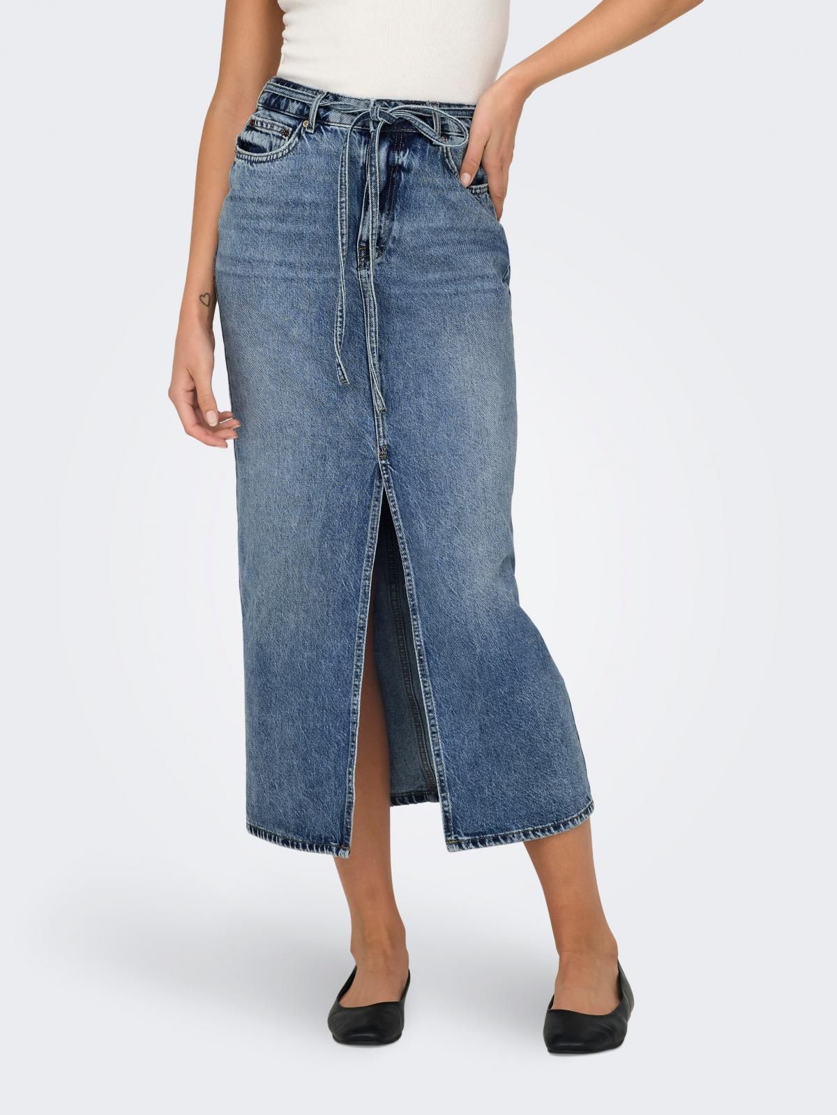 온리 타이벨트 데님 미디 스커트 슬릿 15340707_2115 BLUE / MEDIUM BLUE DENIM - 상품 이미지