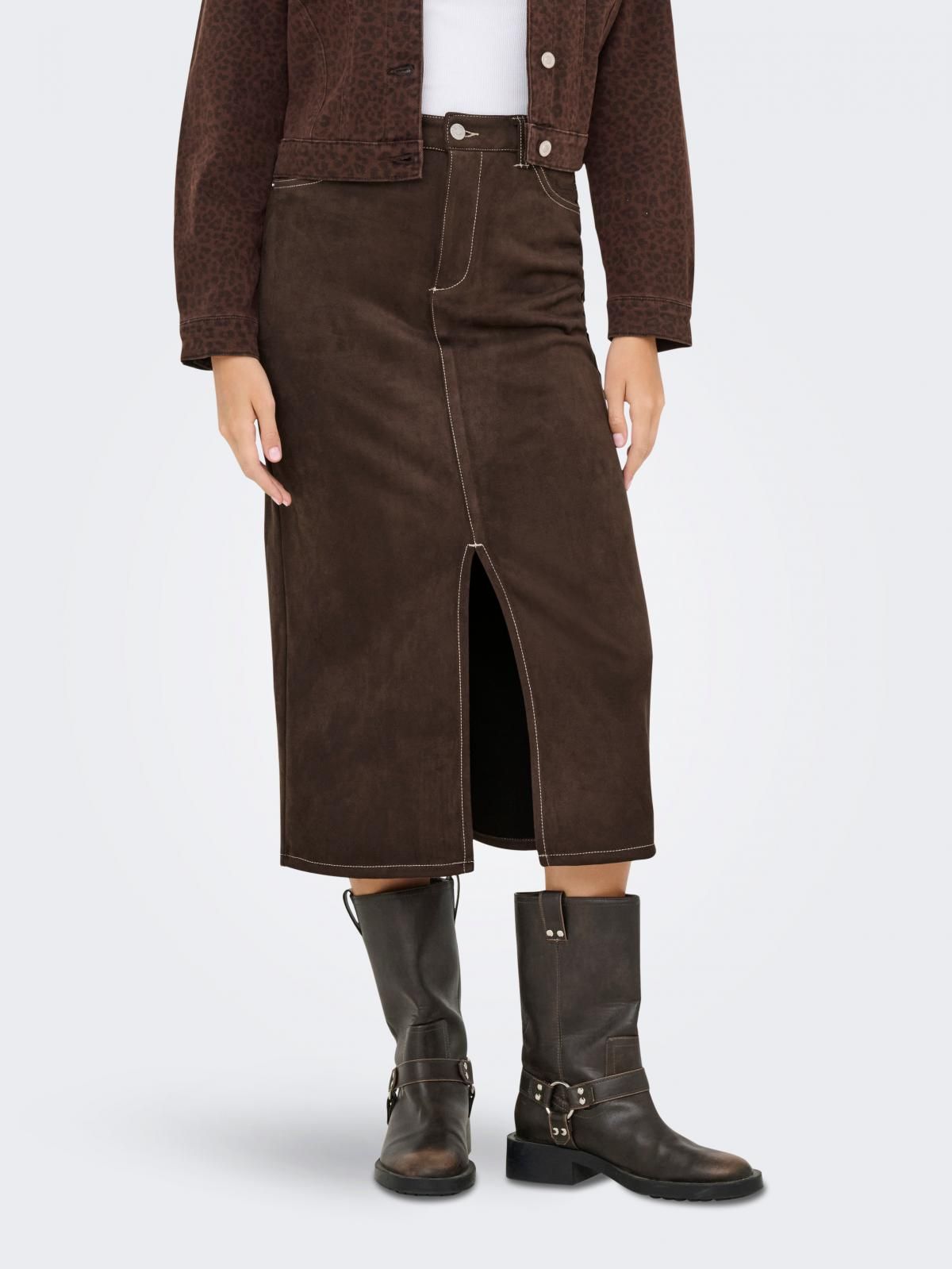 온리 프론트 슬릿 벨트루프 롱 스커트 15351259_280_1195435 BROWN / SEAL BROWN - 상품 이미지