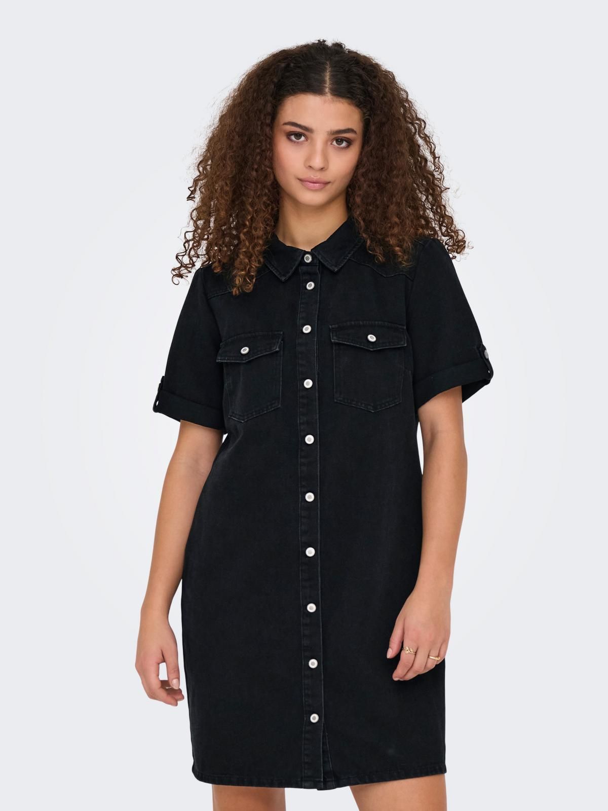 온리 트렌디 데님 미니 셔츠 원피스 15353176_8183 BLACK / WASHED BLACK - 상품 이미지