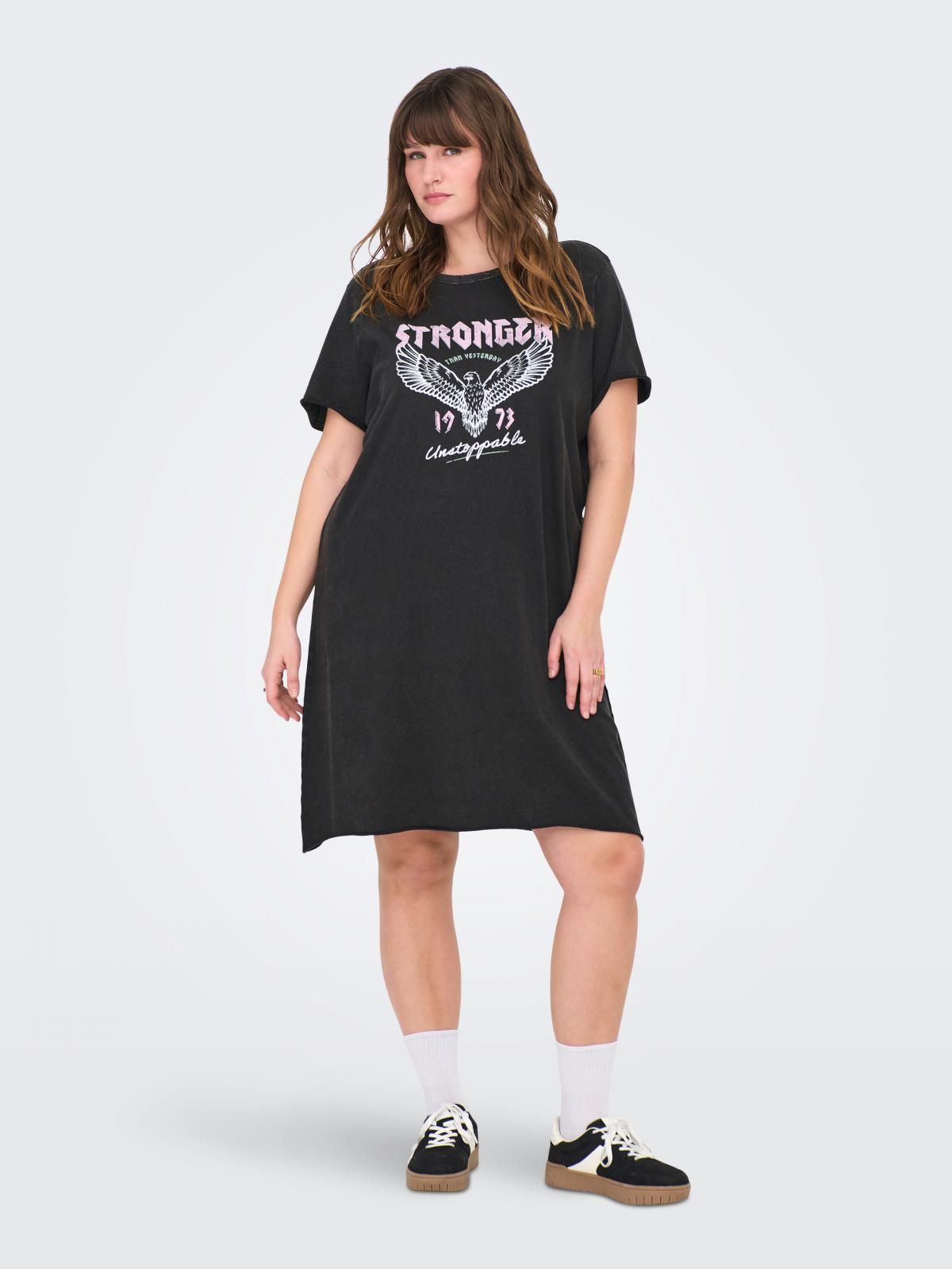 온리 빅사이즈 캐주얼 그래픽 반팔 미디 원피스 15323526_2161_1189850 BLACK / BLACK - 메인 이미지