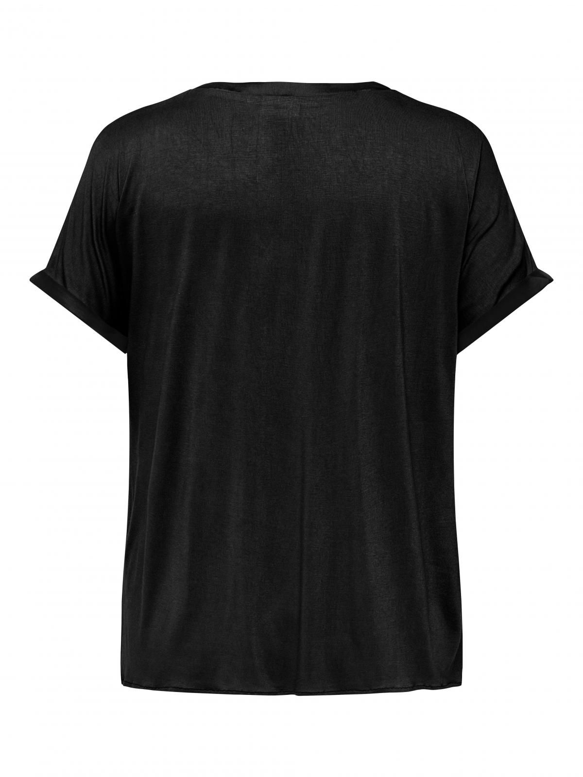 온리 테크니컬 새틴 브이넥 반팔 블라우스 15334541_2161 BLACK / BLACK - 상세 이미지 4
