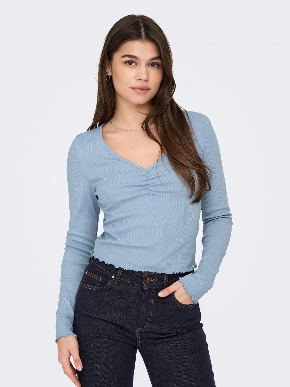 온리 소프트핏 브이넥 롱슬리브 탑 15342012_3013 BLUE / SOFT CHAMBRAY - 상품 이미지