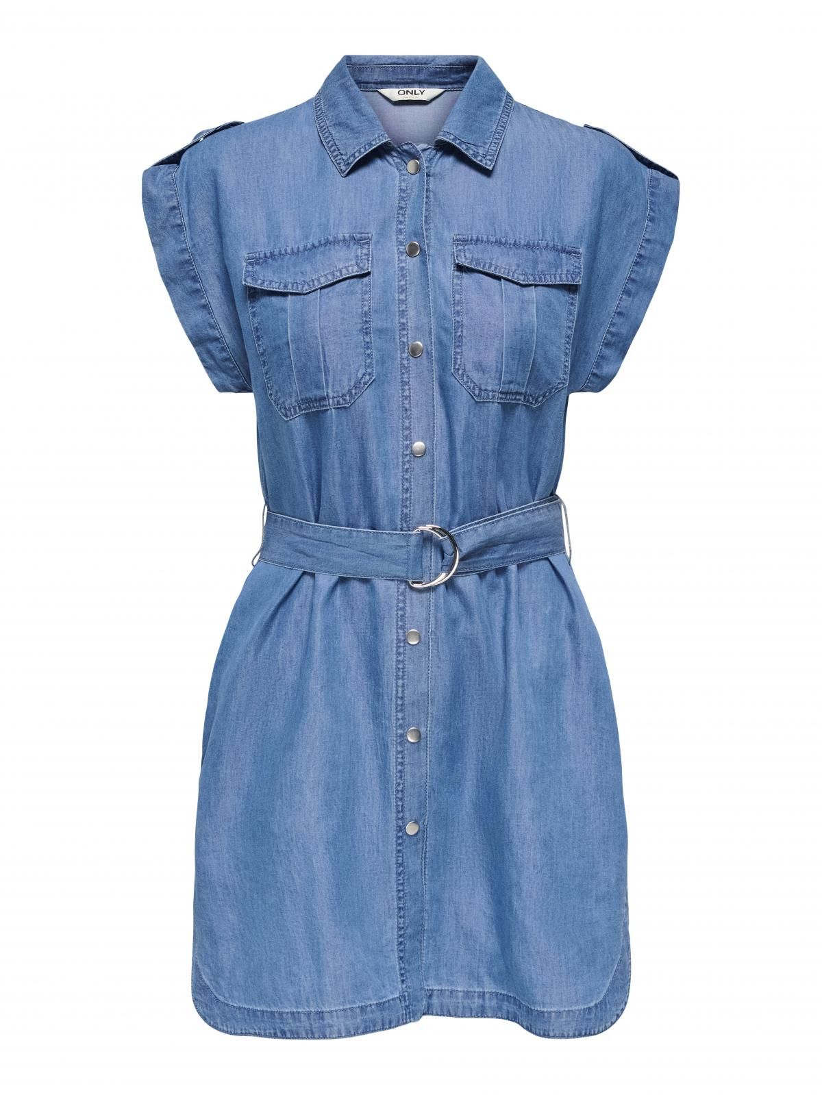 온리 트렌디 데님 벨티드 미니 원피스 15344267_2115 BLUE / MEDIUM BLUE DENIM - 상세 이미지 3