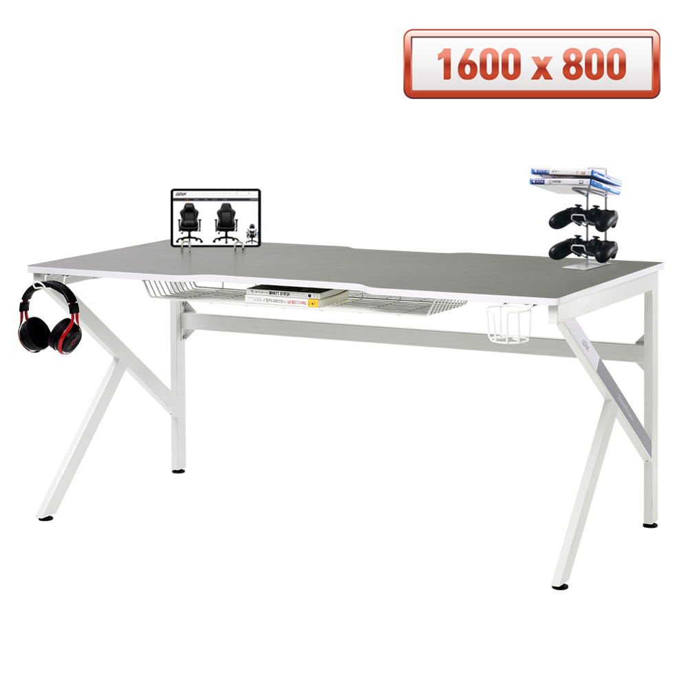 1인용 게이밍 컴퓨터 책상 GD001 1600L 화이트