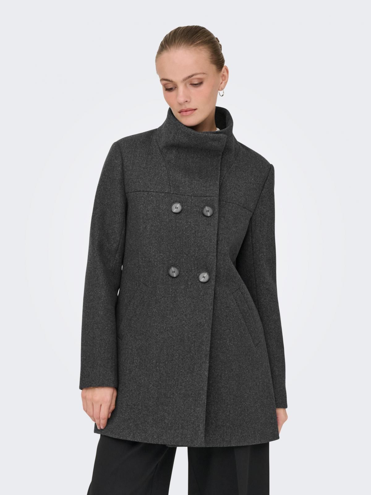 온리 테크니컬 더블브레스트 하이넥 숏코트 15358884_2383 GREY / DARK GREY MELANGE - 상품 이미지