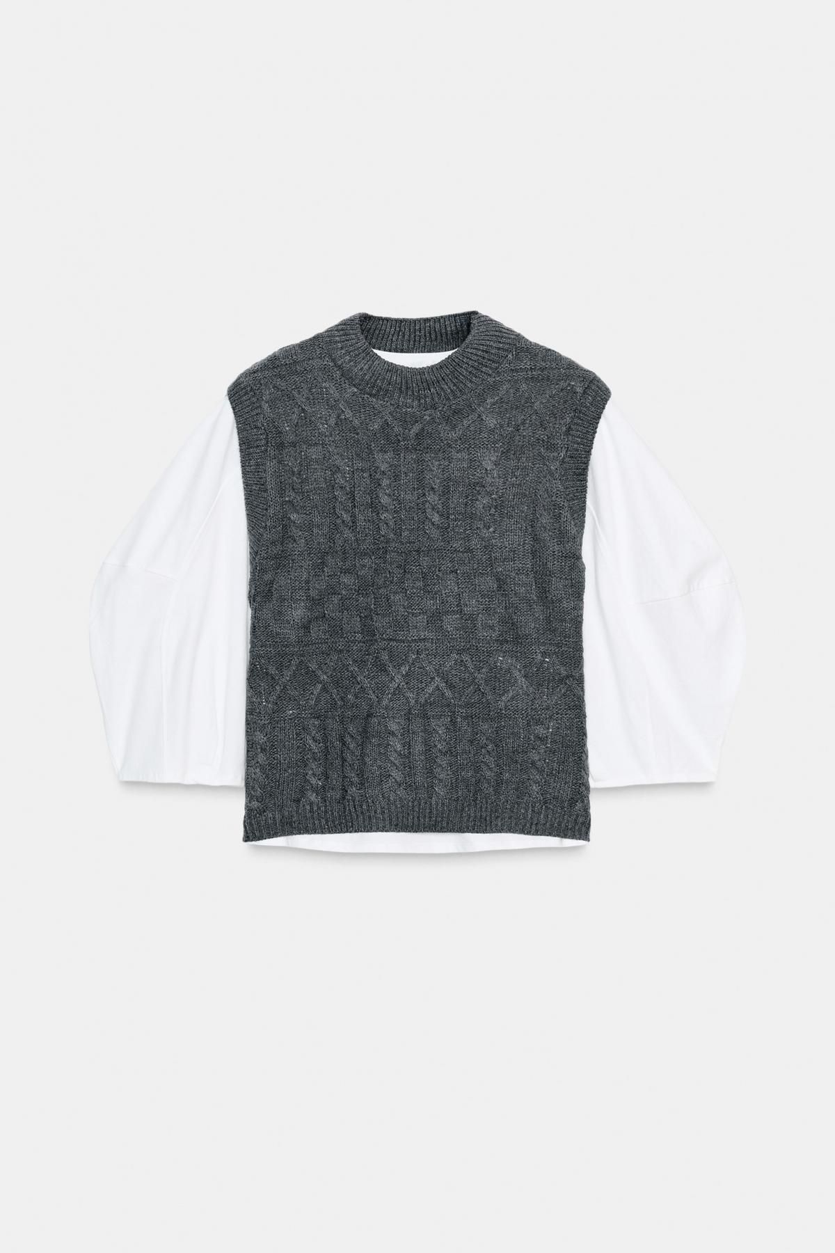 자라 니트 베스트 콤비 긴팔 티셔츠 1131/873 ANTHRACITE GREY - 상품 이미지