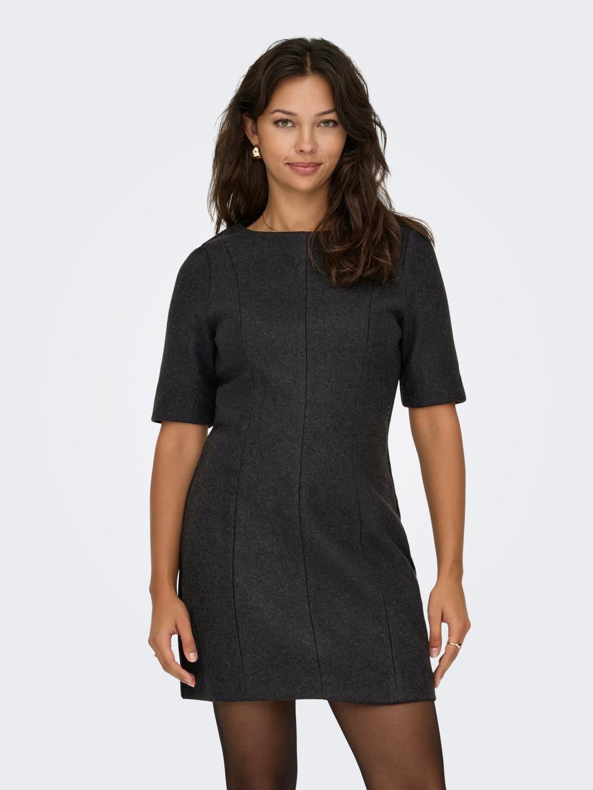 온리 슬림핏 반팔 미니 원피스 보트넥 15366752_2383 GREY / DARK GREY MELANGE - 상품 이미지