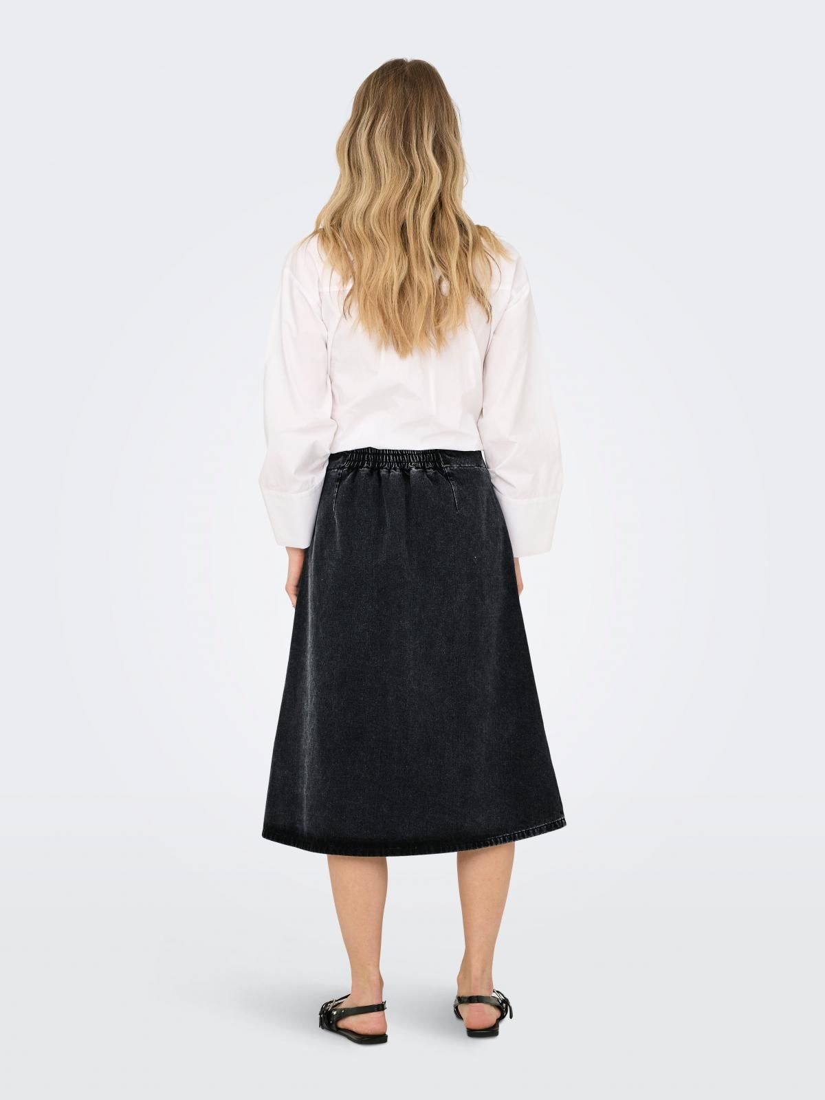 온리 데님 랩 미디 스커트 밴딩 15350339_8183 BLACK / WASHED BLACK - 상세 이미지 2