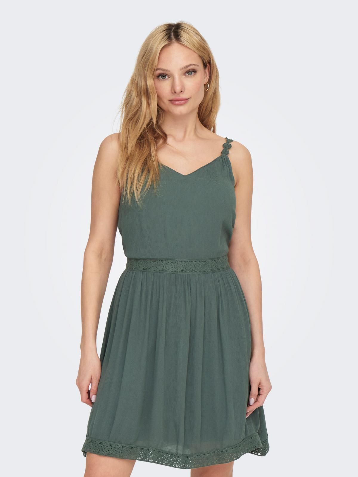온리 브이넥 슬리브리스 미니 원피스 15177478_1469 GREEN / BALSAM GREEN - 메인 이미지