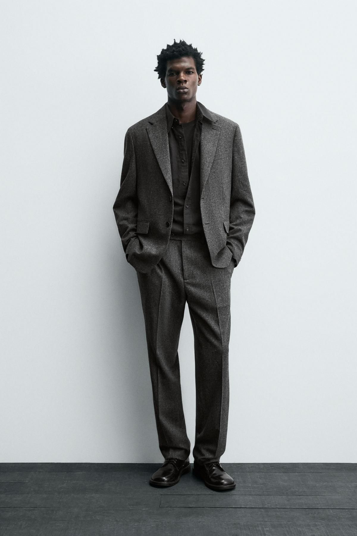 자라 프리미엄 울블렌드 텍스처 정장팬츠 9815/249 ANTHRACITE GREY - 상세 이미지 2
