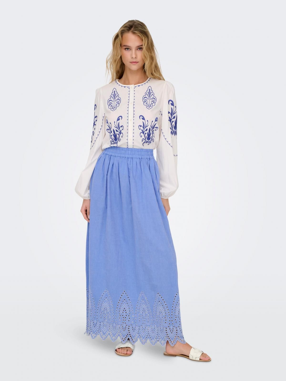 온리 펀칭 자수 플루이드 롱 스커트 15343177_1233_1167734 BLUE / BLUE BONNET - 상세 이미지 5