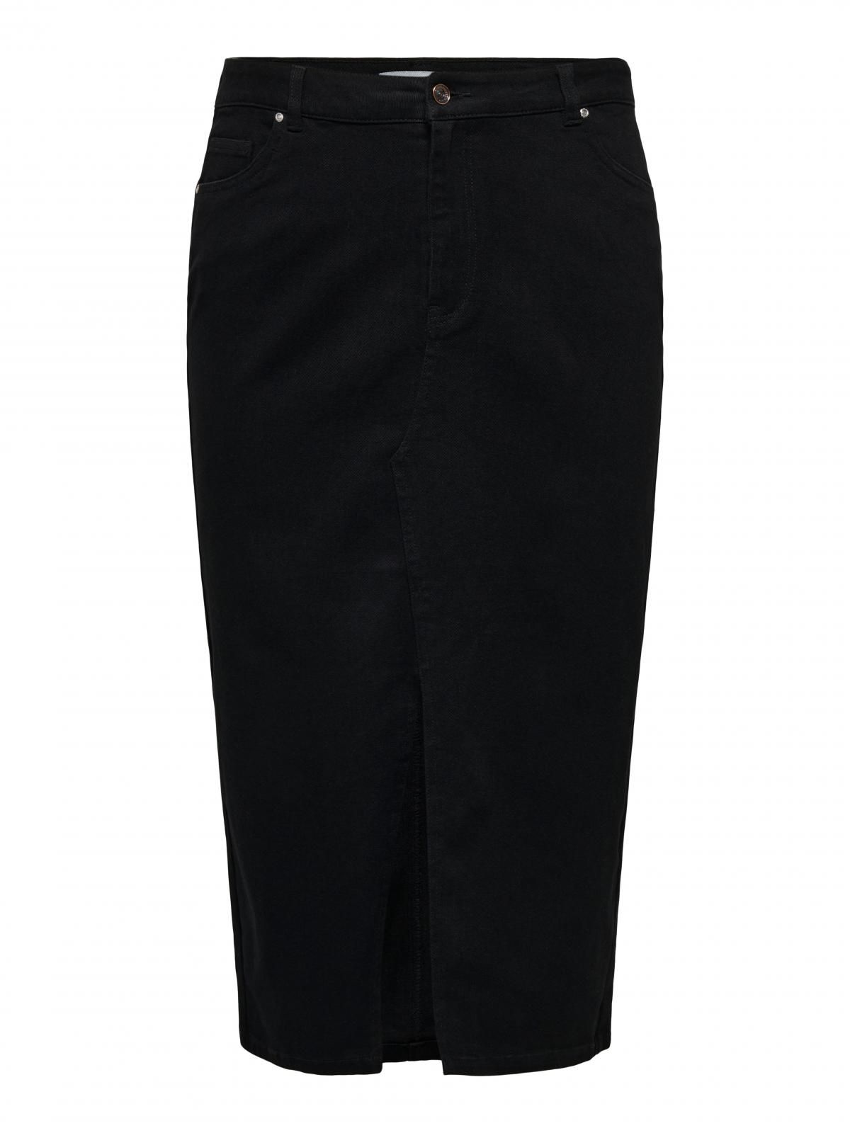 온리 빅사이즈 코튼 슬릿 미디 스커트 15324767_2103 BLACK / BLACK DENIM - 상세 이미지 3