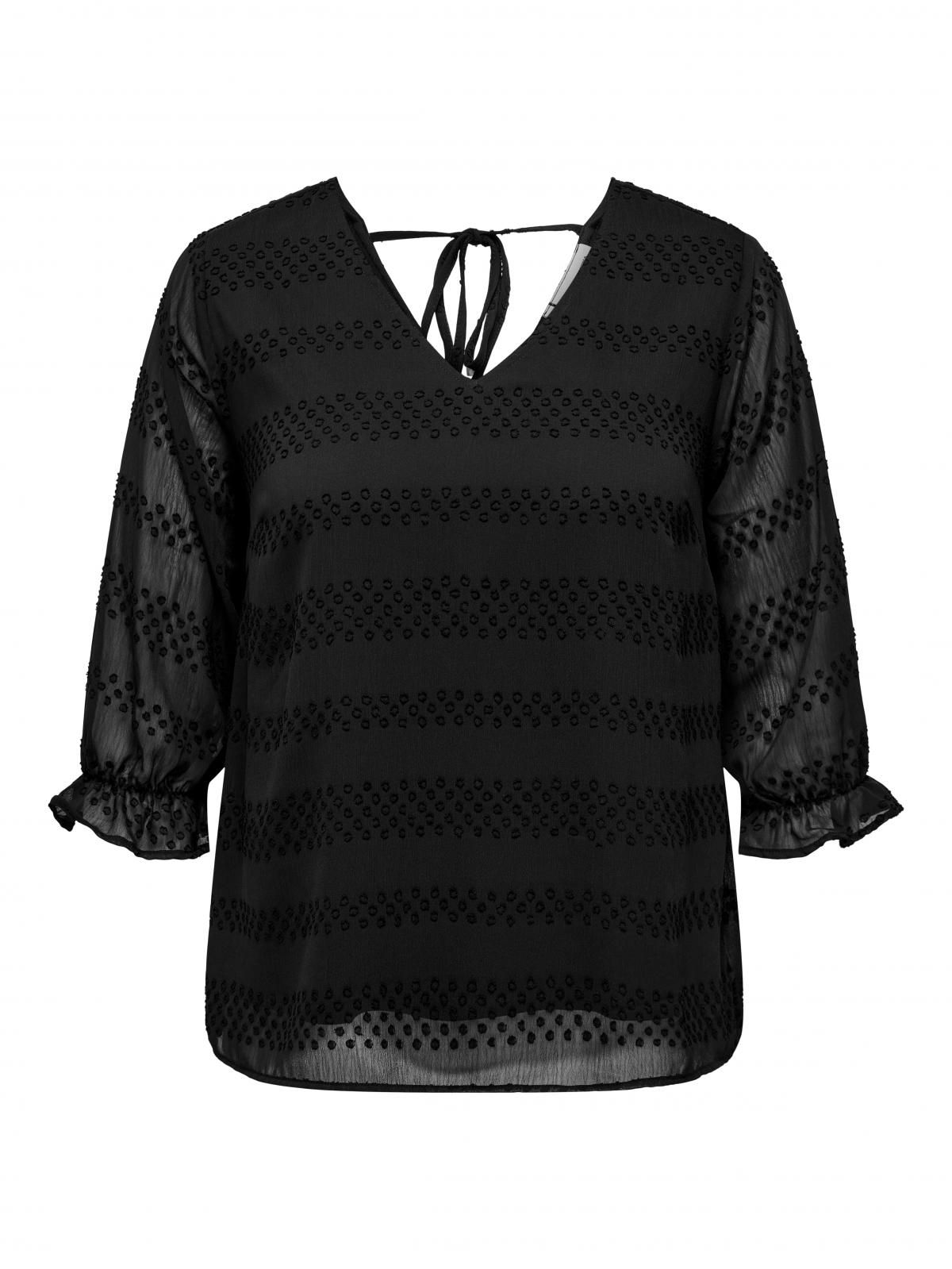 온리 브이넥 레귤러핏 7부 소매 블라우스 15257470_2161 BLACK / BLACK - 상세 이미지 3